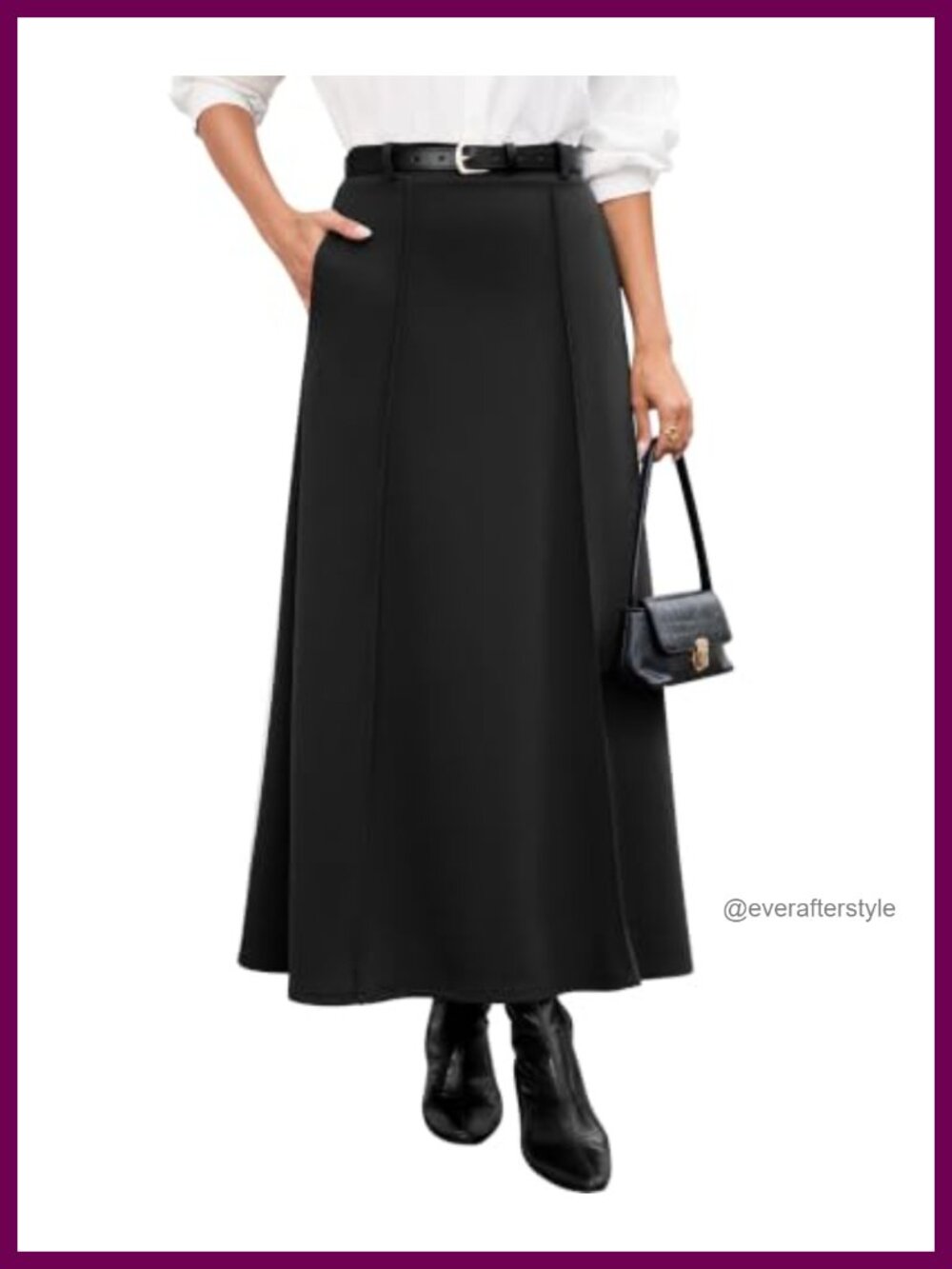 A-Line Maxi Skirt High Waist with Belt Polyester Spandex Business Casual